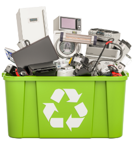 recycling bin full of electronics